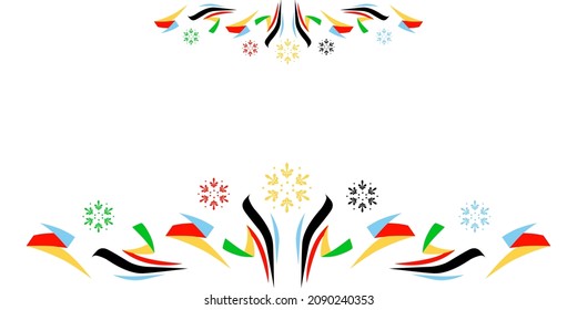 Multicolor abstract lines isolated on white background, sport concept, vector multicolor frame with snowflakes 