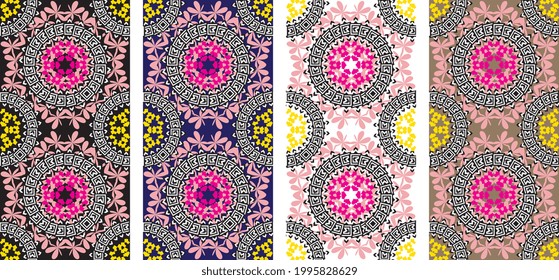 multi-color abstract pattern in different color combination- four pattern pallet- there are four pattern s in this pallet- background, texture, fabric, wallpaper, wrapping paper, floor carpet ,cushion