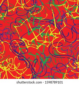 Multicolor abstract seamless background. Chaotic spray paint. Pattern for printing on fabric. Vector pattern of ink blots color