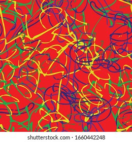 Multicolor abstract seamless background. Chaotic spray paint. Pattern for printing on fabric. Vector pattern of ink blots color