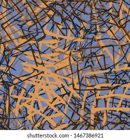 Multi-color abstract seamless background of paint strokes. Vector pattern of curved lines and chaotic patterns. Grunge texture, handmade