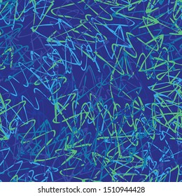 Multi-color abstract seamless background of paint strokes. Vector pattern of curved lines and chaotic patterns. Grunge texture, handmade