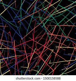 Multicolor abstract seamless pattern. Colored blots on a black background. Futuristic texture for printing on fabric and wrapping paper
