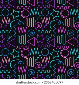 Multicolor abstract seamless pattern, vibrant shapes and geometric dot patterns. Trendy design 80s-90s Memphis style, ethnic hipster background. Vector