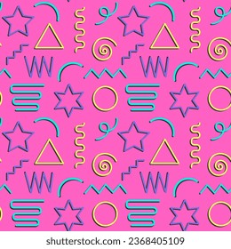 Multicolor abstract seamless pattern, vibrant shapes and geometric dot patterns. Trendy design 80s-90s Memphis style, ethnic hipster background. Vector