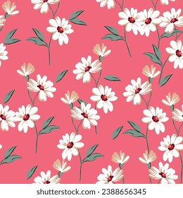 multicolor abstract series of dense blooming hibiscus floral motifs in medium tones, all over vector design with pink background illustration