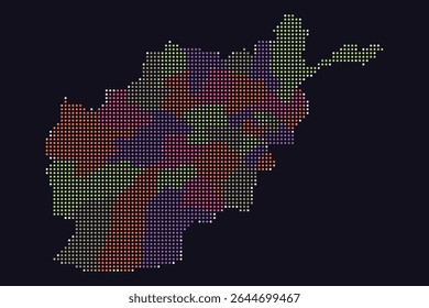 Multicolor Afghanistan Pixel Map with Regional Zones on Dark Background