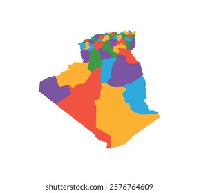 Multicolor Algeria map political regions simple flat vector