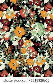 multicolor all over solid simple big and small hibiscus flower pattern with dark background, vector illustration digital image for textile or wrapping paper printing factory