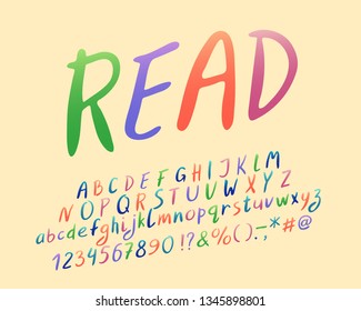 Multicolor Alphabet lettering design. Vector letters and numbers
