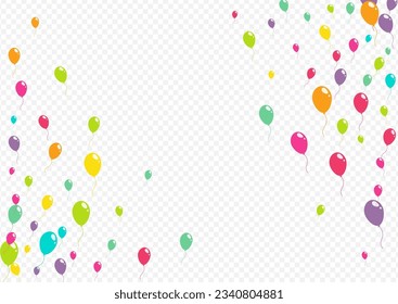 Multicolor Anniversary Ballon Vector Transparent Background. Realistic Inflatable Ball Banner. Cute Decoration Pattern. Color Surprise Baloon Frame.