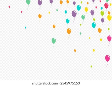 Multicolor Anniversary Inflatable Ball Vector Transparent Background. Celebration Balloon Banner. Bright Jubilee Backdrop. Color Glossy Ballon Texture.