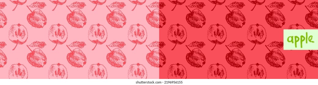 Multicolor apple background. Vector apples seamless pattern with fruit hand drawn pencil illustration for vegan banner, juice, baby food packaging, jam label design. Color fruits backdrop. Cider badge