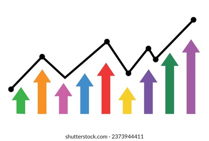 flechas multicolores apuntando a un gráfico de acciones informe de progreso financiero comercial