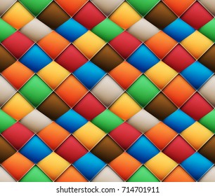 Multicolor asymmetrical patchwork seamless pattern with beveled straight horizontal Material design of transparent items you can place on any background