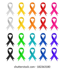 Multicolor awareness ribbon set on white background.