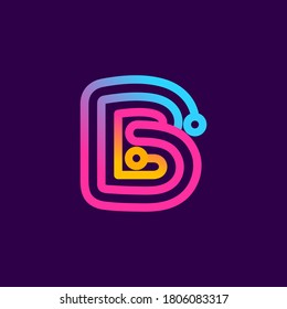 Multicolor B letter logo made of electric wire. This rounded striped icon can be used for tech ads, solder posters, energy company identity, etc.