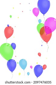 Multicolor Ballon Background White Vector. Confetti Event Background. Green Love. Purple Surprise. Flying Inflatable Card.