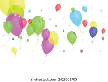 Multicolor Ballon Background White Vector. Air Birthday Banner. Purple Event. Bright Balloon. Flying Present Border. svg
