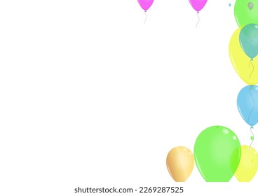 Multicolor Balloon Background White Vector. Ballon Shine Banner. Yellow Birthday. Bright Air. Flying Festive Template.