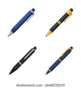 Multicolor Ballpoint Pens Clipart Set