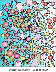 Multicolor balls on blue background