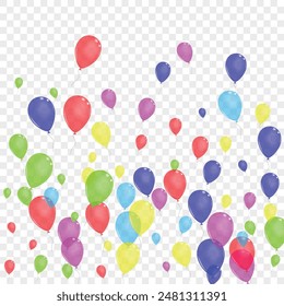 Multicolor Baloon Background Transparent Vector. Balloon Rainbow Card. Red Birthday. Bright Surprise. Air Streamers Illustration.