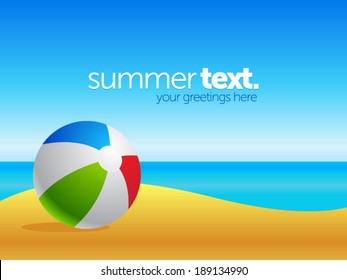 Multicolor beach ball on the sand. Summer background vector illustration.