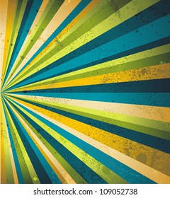 Multicolor beams grunge background. A vintage poster.