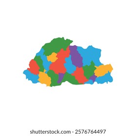 Multicolor Bhutan map political regions simple flat vector