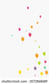 Multicolor Birthday Ballon Vector Transparent Background. Decoration Baloon Poster. Cute Surprise Pattern. Cartoon Realistic Balloon Template.