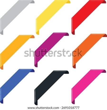 Multicolor Blank Corner Ribbons Vector Set – Empty Space Labels for Sale, Promotion, and Web Design on White Background