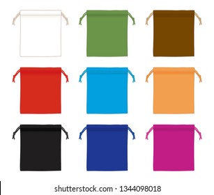 multicolor Blank drawstring bags, foldable cloth bags, vector illustration sketch template