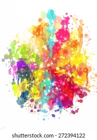 Multicolor blobs with sparkle brush strokes background. Vector version
