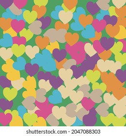 Fondo de arte de la boda romántica azul multicolor. Tejidos ornamentales del arcoiris del Pastel amarillo. Los Corazones Ligeros Rosa Aman La Impresión De Vectores Confetti. Diseño moderno de color beige naranja brillante San Valentín.