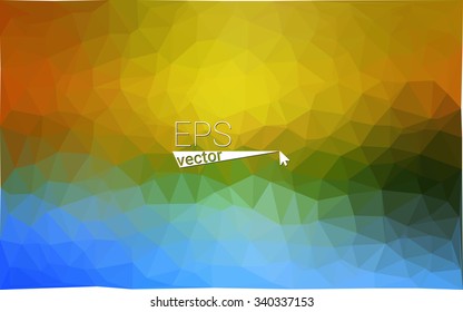 Multicolor blue, yellow, orange  geometric rumpled triangular low poly style gradient illustration graphic background. Vector polygonal design for your business.