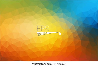 Multicolor blue, yellow, orange geometric rumpled triangular low poly origami style gradient illustration graphic background. Vector polygonal design for your business.