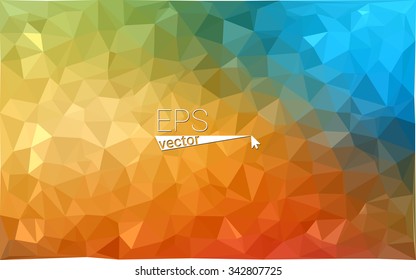 Multicolor blue, yellow, orange geometric rumpled triangular low poly origami style gradient illustration graphic background. Vector polygonal design for your business.
