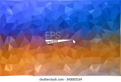 Multicolor blue, yellow, orange geometric rumpled triangular low poly origami style gradient illustration graphic background. Vector polygonal design for your business.