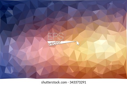 Multicolor blue, yellow, orange geometric rumpled triangular low poly origami style gradient illustration graphic background. Vector polygonal design for your business.