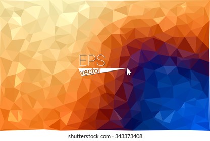 Multicolor blue, yellow, orange geometric rumpled triangular low poly origami style gradient illustration graphic background. Vector polygonal design for your business.