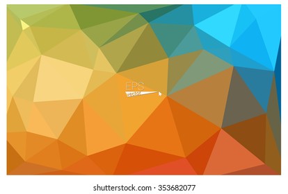 Multicolor blue, yellow, orange geometric rumpled triangular low poly origami style gradient illustration graphic background. Vector polygonal design for your business.