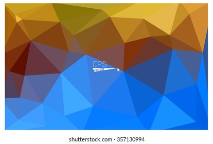 Multicolor blue, yellow, orange geometric rumpled triangular low poly origami style gradient illustration graphic background. Vector polygonal design for your business.