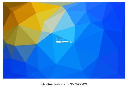 Multicolor blue, yellow, orange geometric rumpled triangular low poly origami style gradient illustration graphic background. Vector polygonal design for your business.