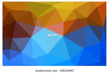 Multicolor blue, yellow, orange geometric rumpled triangular low poly origami style gradient illustration graphic background. Vector polygonal design for your business.