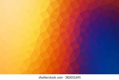 Ilustración polígonal multicolor, azul, amarillo, naranja, que consiste en triángulos. Fondo geométrico en estilo Origami con degradado. Diseño triangular para su negocio.