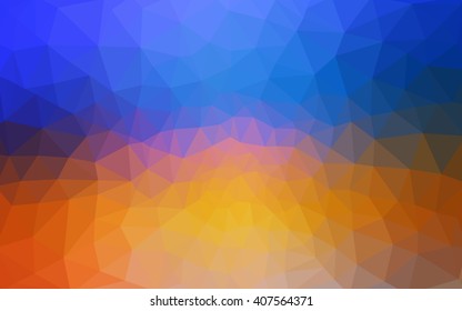 Multicolor blue, yellow, orange polygonal illustration, which consist of triangles. Geometric background in Origami style with gradient. Triangular design for your business.