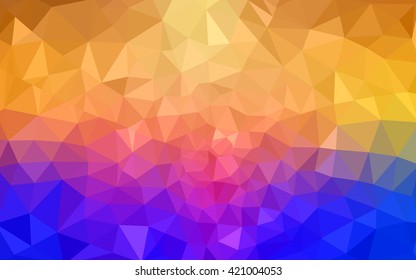 Multicolor blue, yellow, orange polygonal illustration, which consist of triangles. Geometric background in Origami style with gradient. Triangular design for your business.