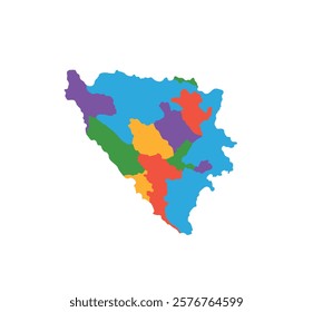 Multicolor Bosnia map political regions simple flat vector