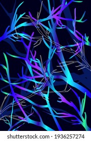 Multicolor branches decorative background. Blue, cyan, magenta, pink is used for print, clothing, decoration, printing.